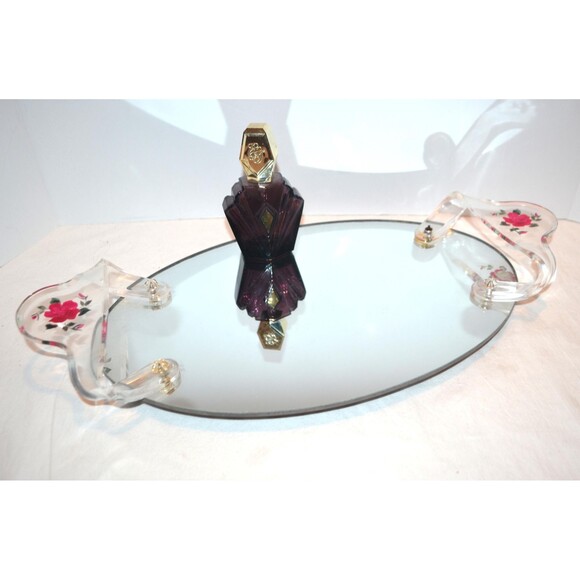 Vintage Glass Tray with Flowers Vanity Dresser - Picture 1 of 9